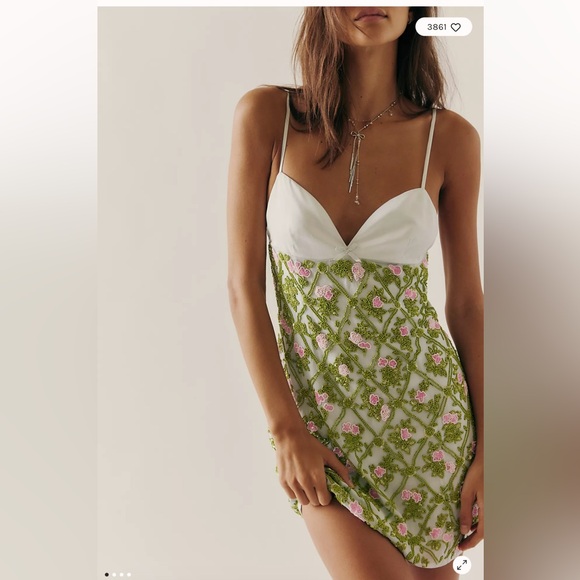for love & lemons bridget beaded mini dress For Love & Lemons Women's Bridget Beaded Mini Dress - Green